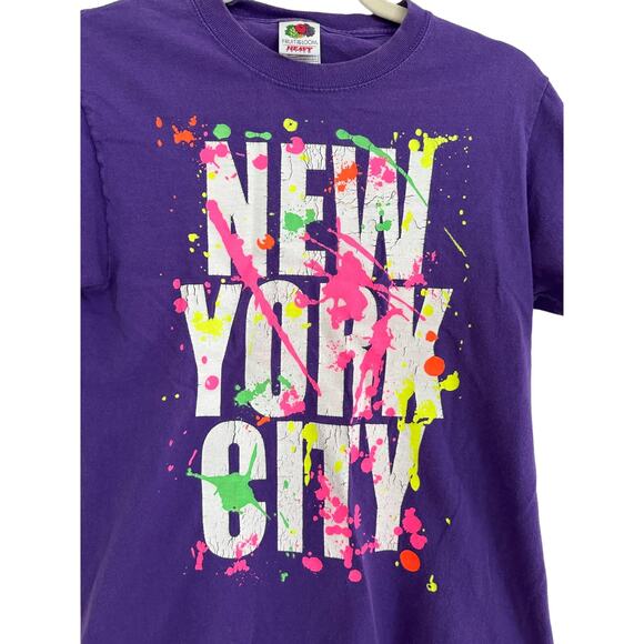 Vintage 90s NYC Tee Shirt Purple and Neon Size S - Picture 2 of 5